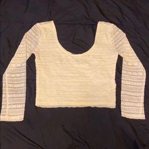 Forever 21 Long Sleeve Lace Crop Top Cream in S